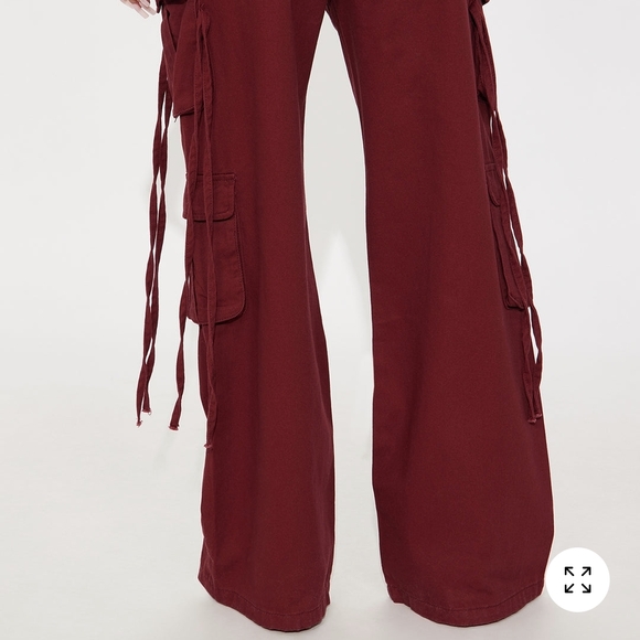 Fashion Nova Burgundy Wide-Leg Cargo Pants - Picture 2 of 5